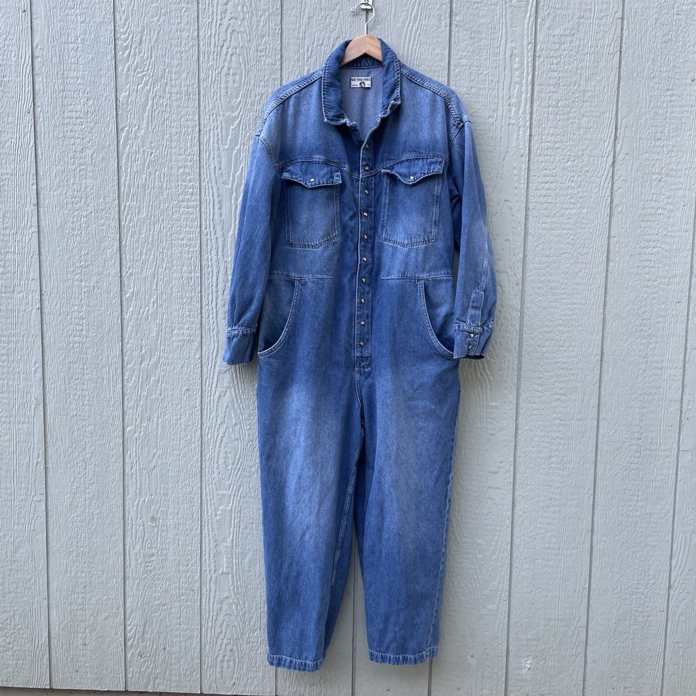 Free People We the Free The Townes Coverall Jumpsuit Size XL Blue One Piece Jean - Picture 3 of 16